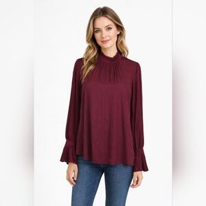 Veronika Maine Burgundy Frill Neck Shirt